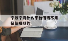 宁波宁海什么平台借钱不用征信短期的