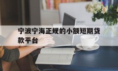 宁波宁海正规的小额短期贷款平台