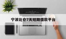 宁波北仑7天短期借款平台