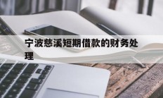 宁波慈溪短期借款的财务处理
