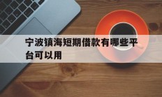宁波镇海短期借款有哪些平台可以用