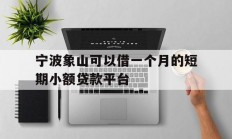 宁波象山可以借一个月的短期小额贷款平台