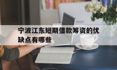 宁波江东短期借款筹资的优缺点有哪些