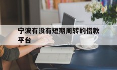 宁波有没有短期周转的借款平台