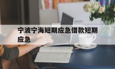 宁波宁海短期应急借款短期应急