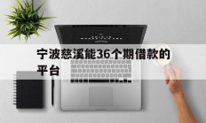 宁波慈溪能36个期借款的平台